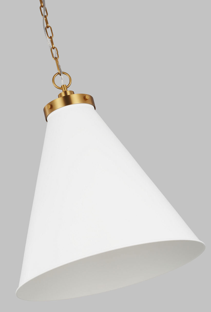 Wellfleet Large Cone Pendant Matte White and Burnished Brass