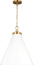 Wellfleet Large Cone Pendant Matte White and Burnished Brass