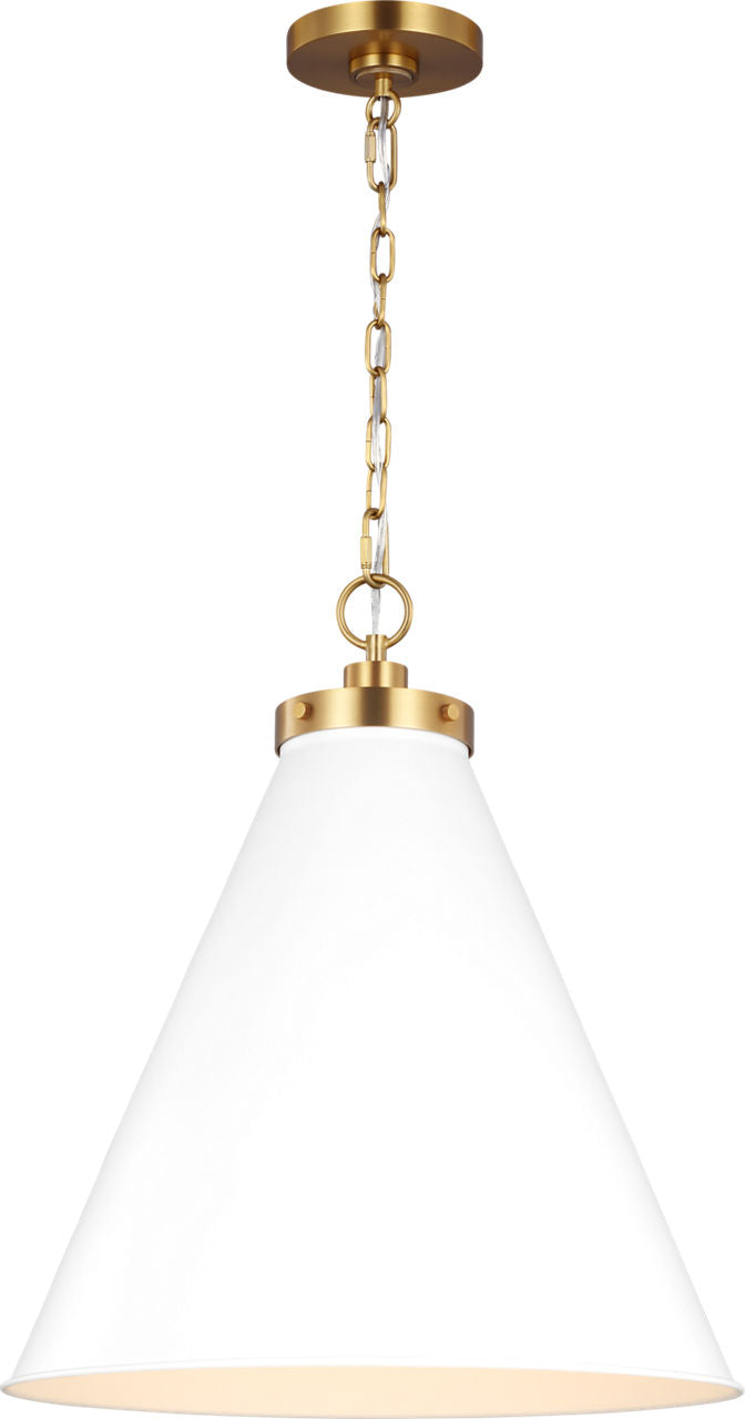 Wellfleet Large Cone Pendant Matte White and Burnished Brass