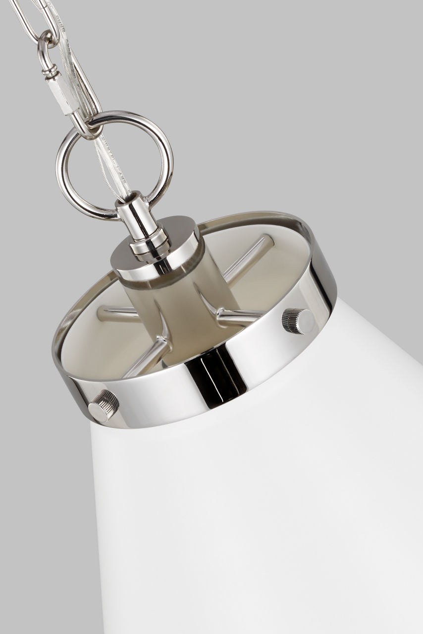 Wellfleet Large Cone Pendant Matte White and Polished Nickel