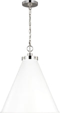 Wellfleet Large Cone Pendant Matte White and Polished Nickel