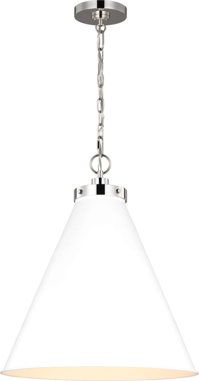 Wellfleet Large Cone Pendant Matte White and Polished Nickel