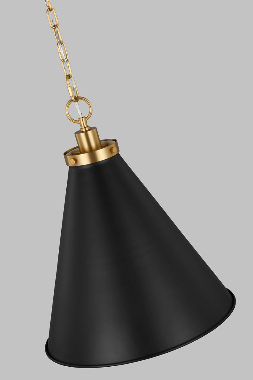 Wellfleet Medium Cone Pendant Midnight Black and Burnished Brass