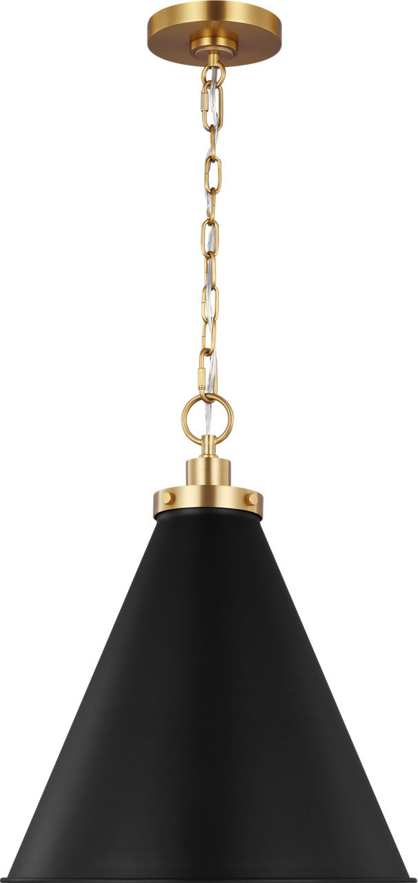 Wellfleet Medium Cone Pendant Midnight Black and Burnished Brass