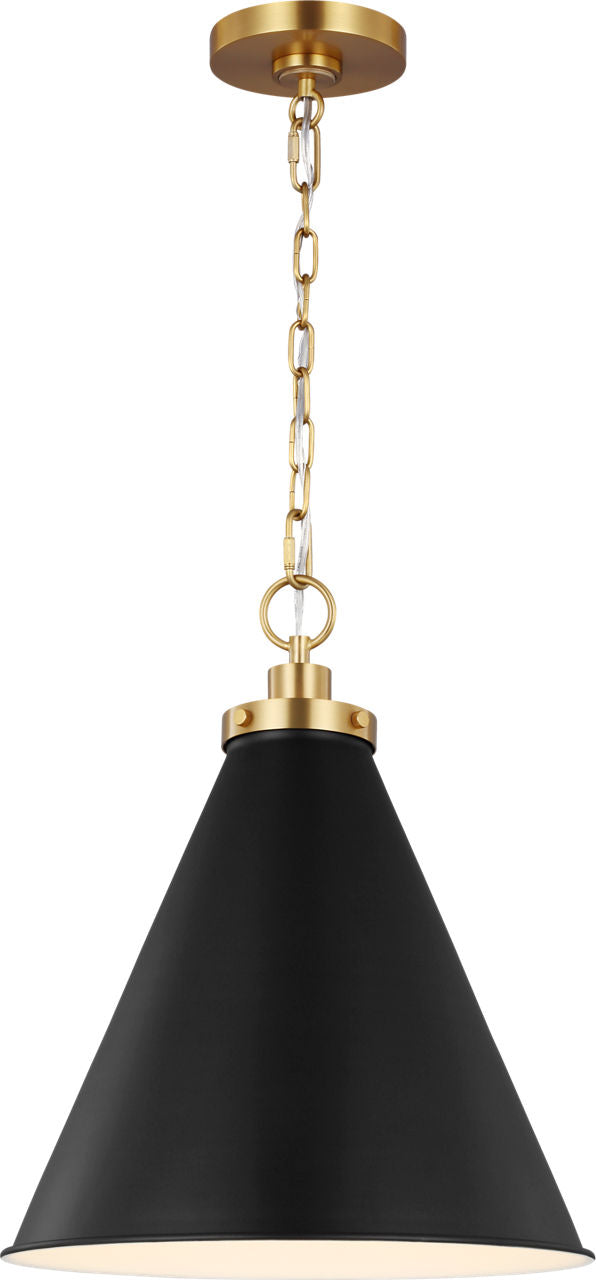 Wellfleet Medium Cone Pendant Midnight Black and Burnished Brass