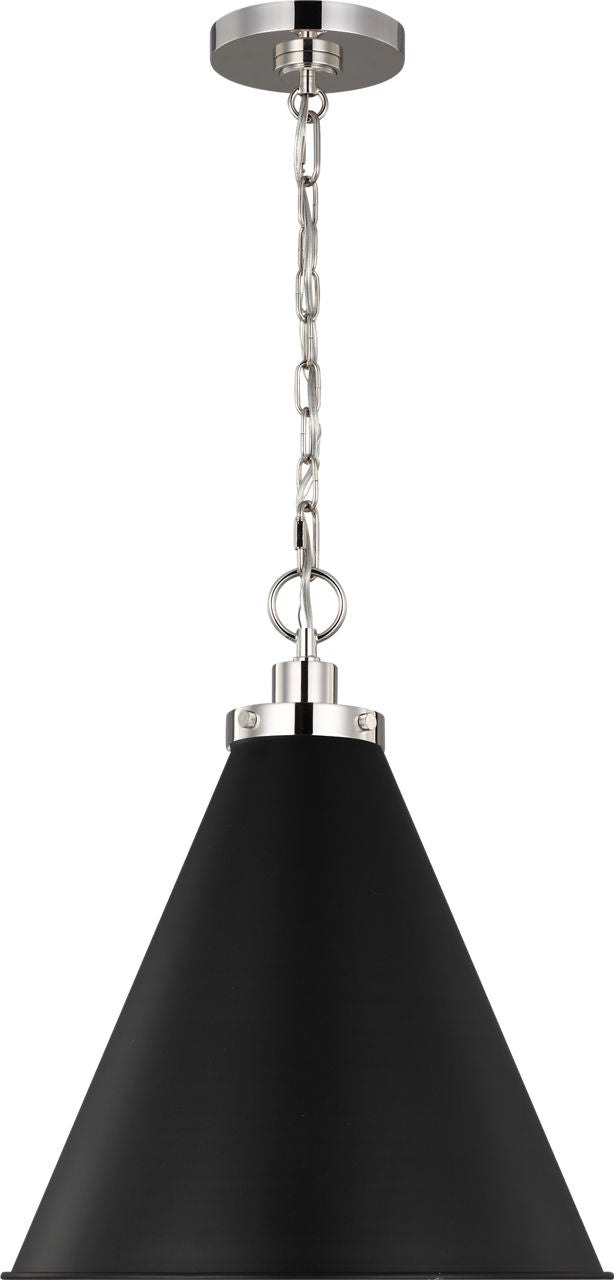 Wellfleet Medium Cone Pendant Midnight Black and Polished Nickel
