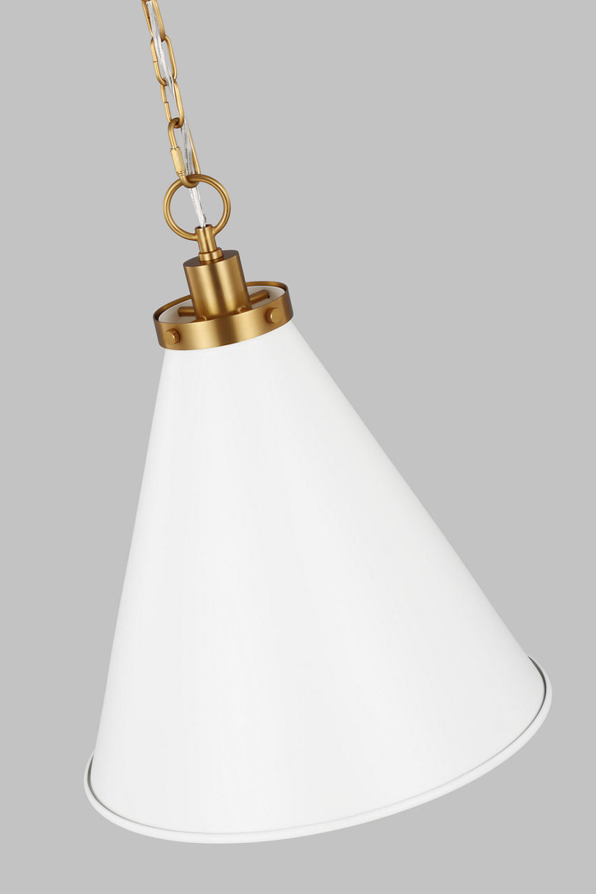 Wellfleet Medium Cone Pendant Matte White and Burnished Brass