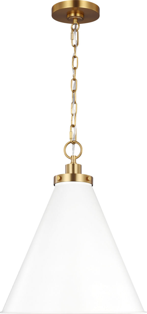 Wellfleet Medium Cone Pendant Matte White and Burnished Brass