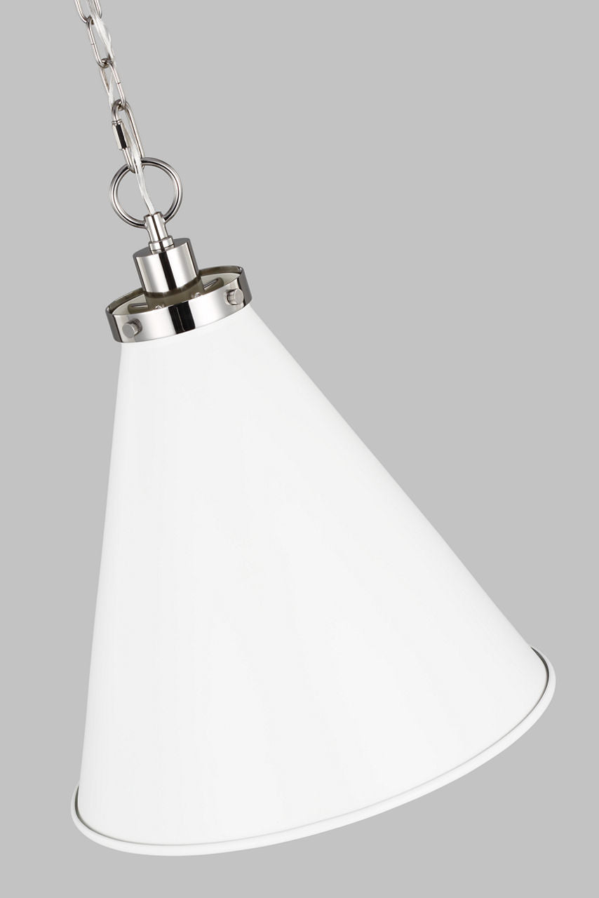 Wellfleet Medium Cone Pendant Matte White and Polished Nickel