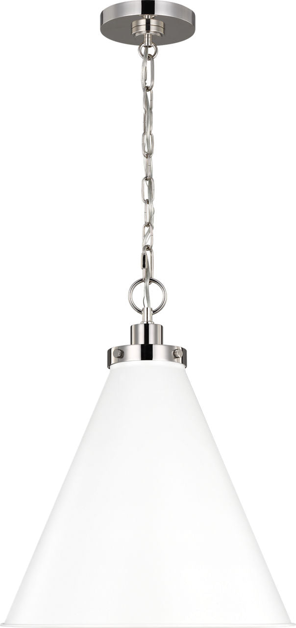 Wellfleet Medium Cone Pendant Matte White and Polished Nickel