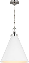 Wellfleet Medium Cone Pendant Matte White and Polished Nickel