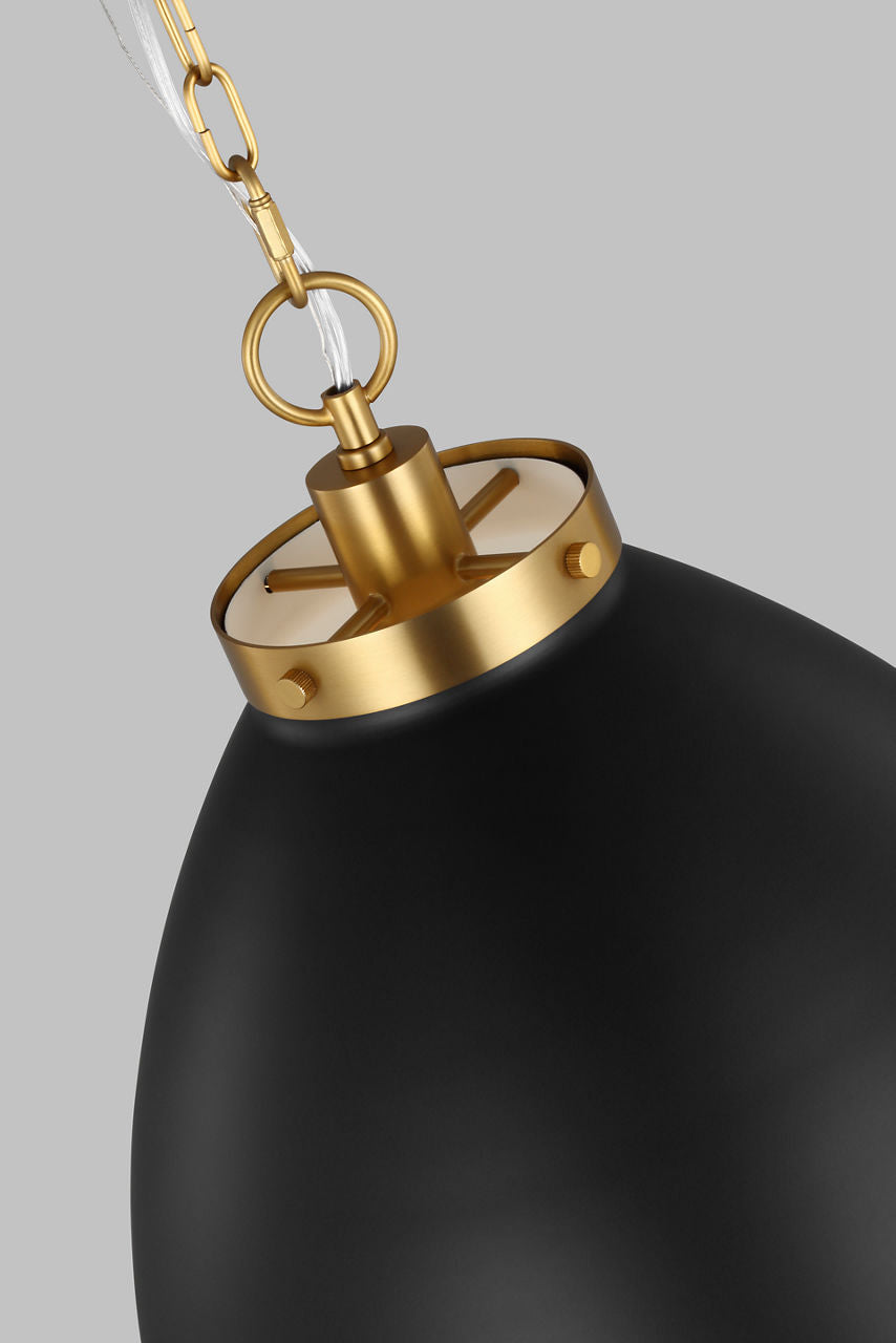 Wellfleet Large Dome Pendant Midnight Black and Burnished Brass