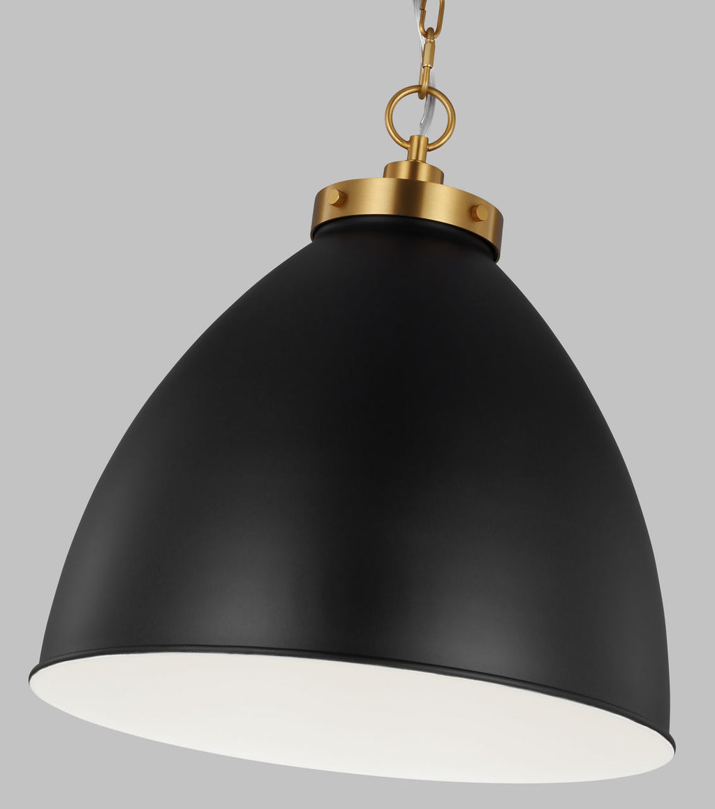 Wellfleet Large Dome Pendant Midnight Black and Burnished Brass