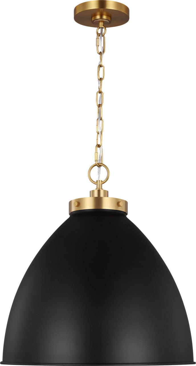 Wellfleet Large Dome Pendant Midnight Black and Burnished Brass