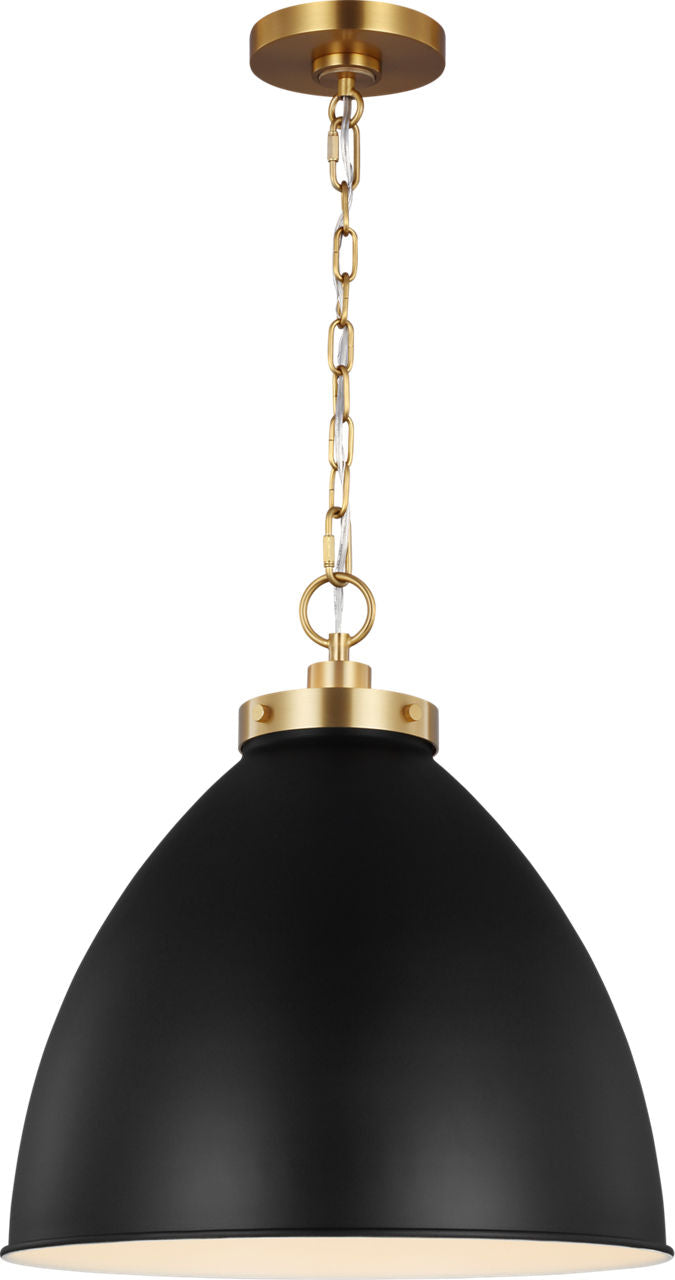 Wellfleet Large Dome Pendant Midnight Black and Burnished Brass