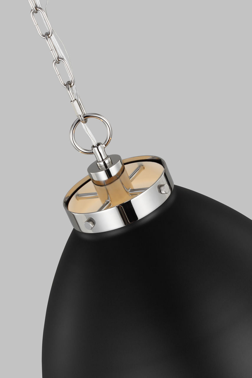 Wellfleet Large Dome Pendant Midnight Black and Polished Nickel