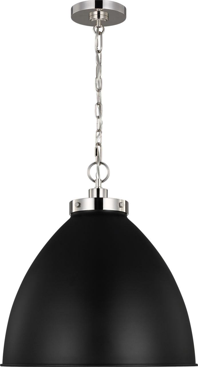 Wellfleet Large Dome Pendant Midnight Black and Polished Nickel