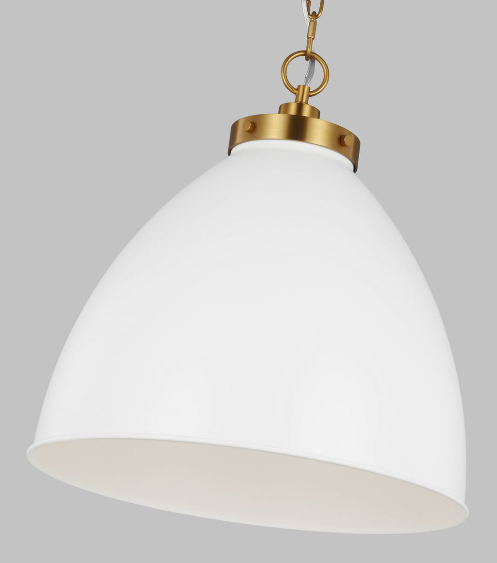 Wellfleet Large Dome Pendant Matte White and Burnished Brass