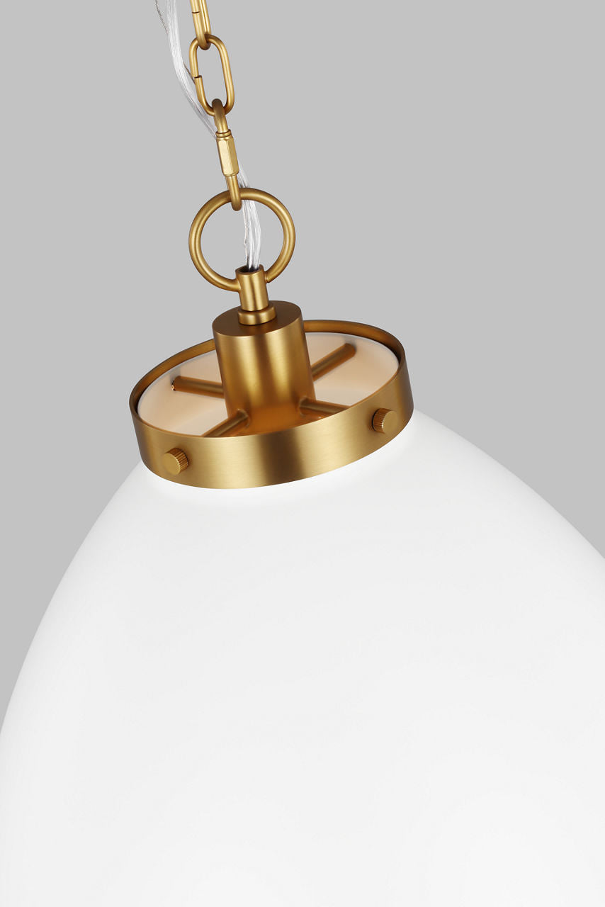 Wellfleet Large Dome Pendant Matte White and Burnished Brass