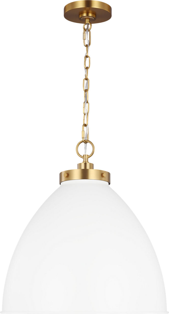 Wellfleet Large Dome Pendant Matte White and Burnished Brass