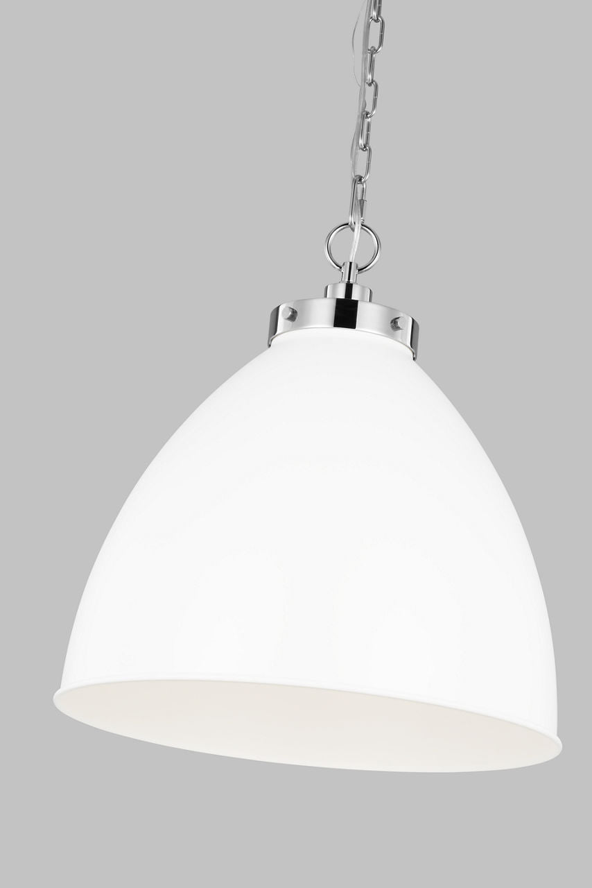 Wellfleet Large Dome Pendant Matte White and Polished Nickel