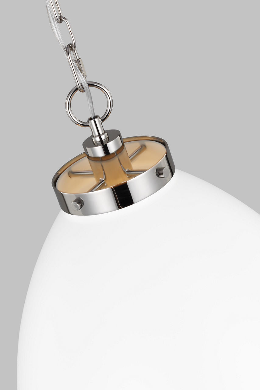 Wellfleet Large Dome Pendant Matte White and Polished Nickel