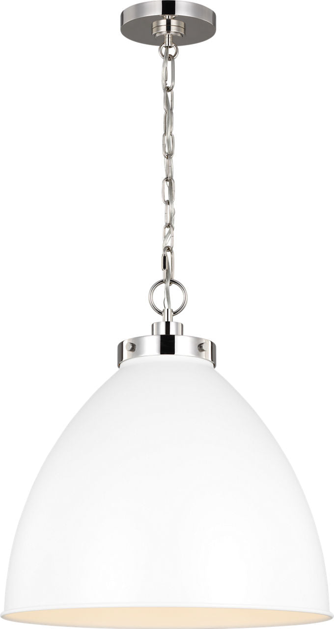 Wellfleet Large Dome Pendant Matte White and Polished Nickel