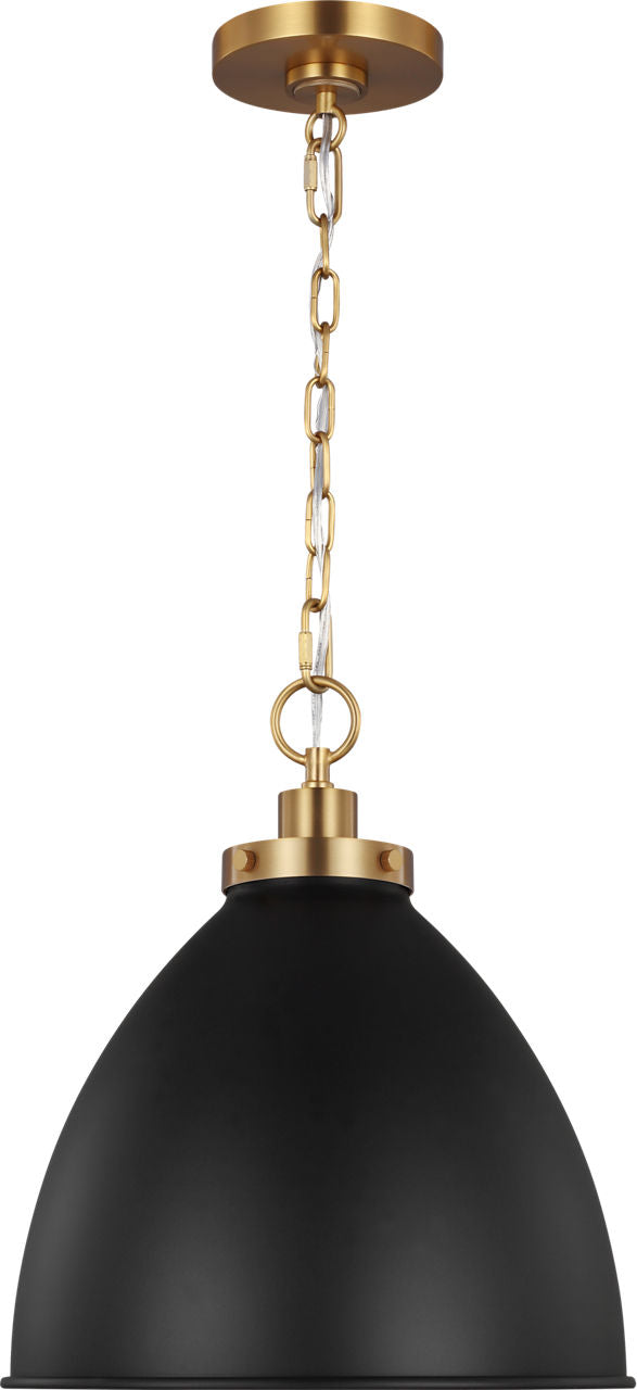 Wellfleet Medium Dome Pendant Midnight Black and Burnished Brass