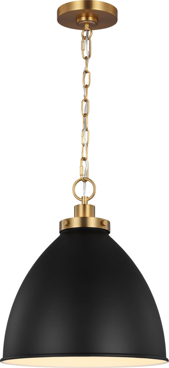 Wellfleet Medium Dome Pendant Midnight Black and Burnished Brass