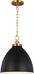 Wellfleet Medium Dome Pendant Midnight Black and Burnished Brass