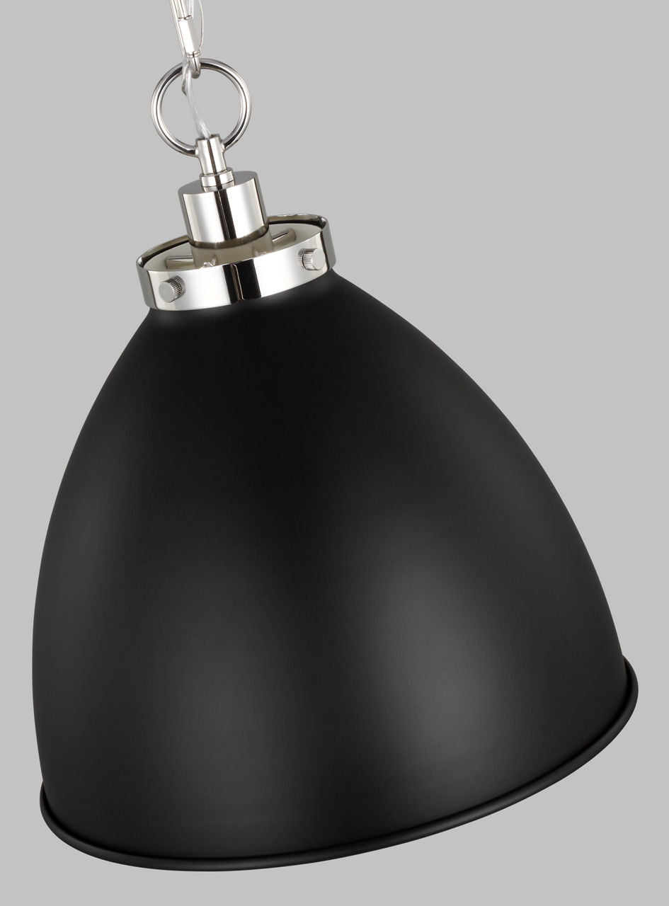 Wellfleet Medium Dome Pendant Midnight Black and Polished Nickel