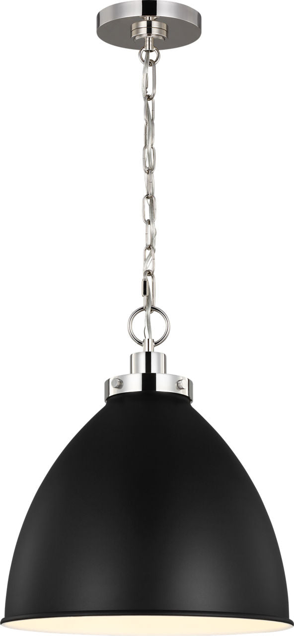 Wellfleet Medium Dome Pendant Midnight Black and Polished Nickel