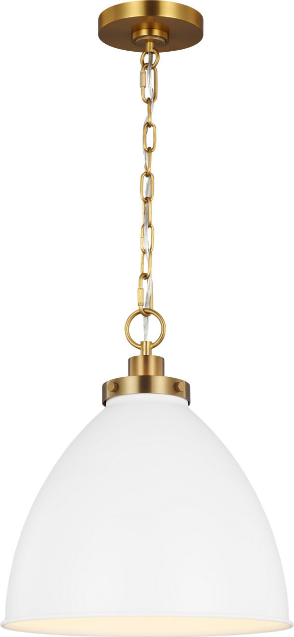 Wellfleet Medium Dome Pendant Matte White and Burnished Brass