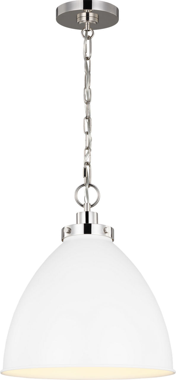 Wellfleet Medium Dome Pendant Matte White and Polished Nickel