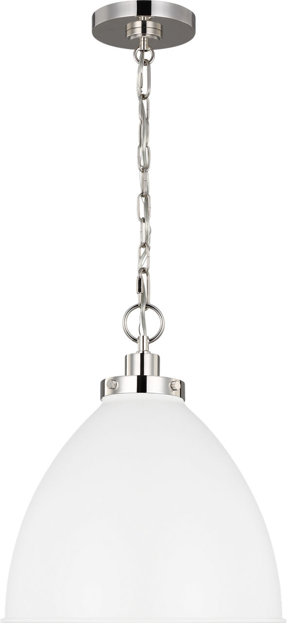 Wellfleet Medium Dome Pendant Matte White and Polished Nickel