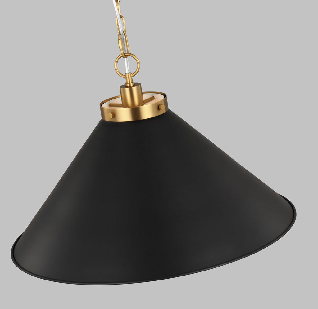 Wellfleet Wide Cone Pendant Midnight Black and Burnished Brass
