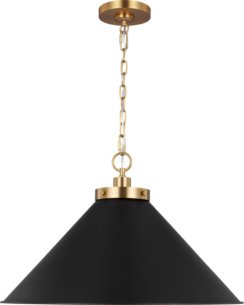 Wellfleet Wide Cone Pendant Midnight Black and Burnished Brass