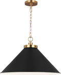 Wellfleet Wide Cone Pendant Midnight Black and Burnished Brass