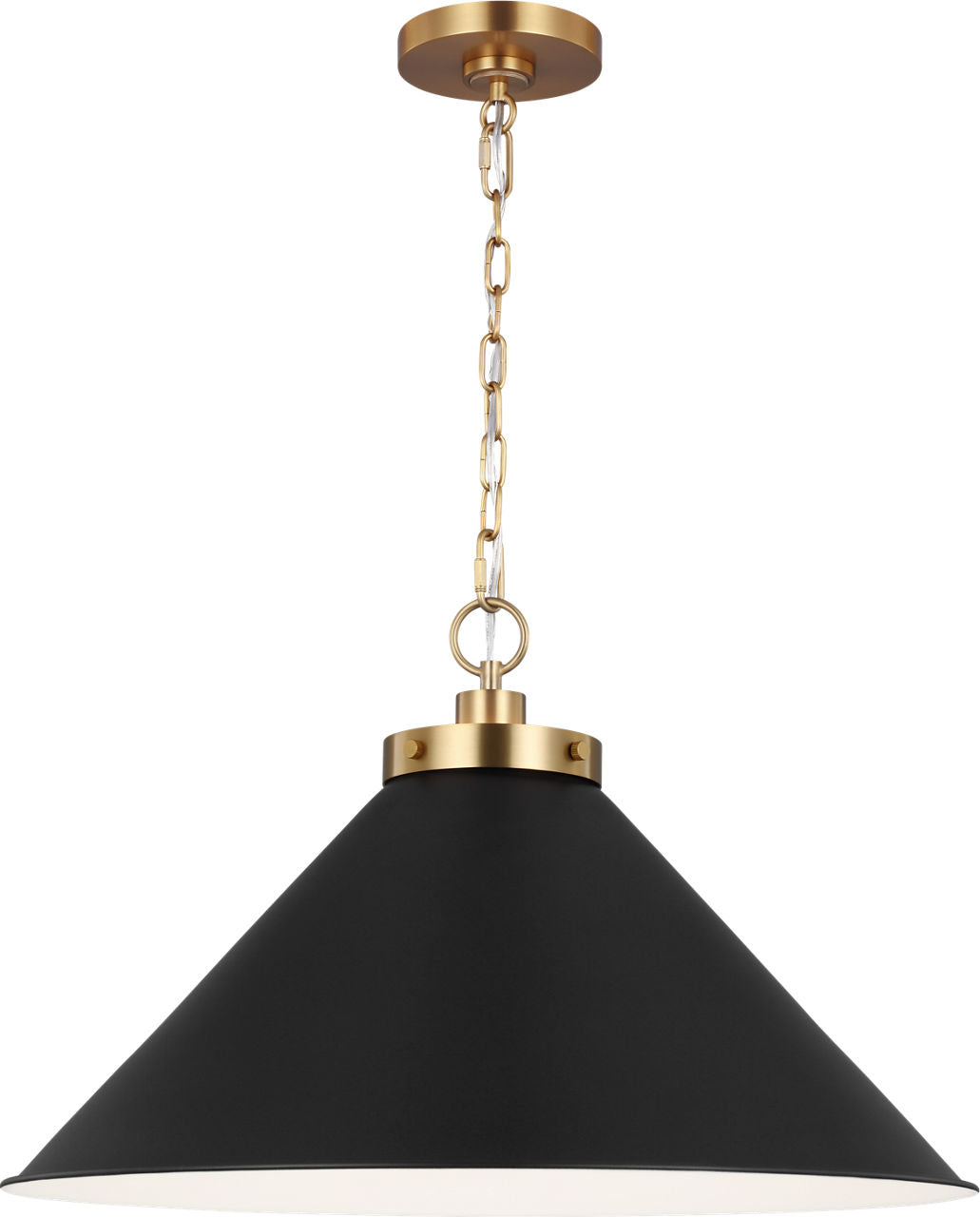 Wellfleet Wide Cone Pendant Midnight Black and Burnished Brass