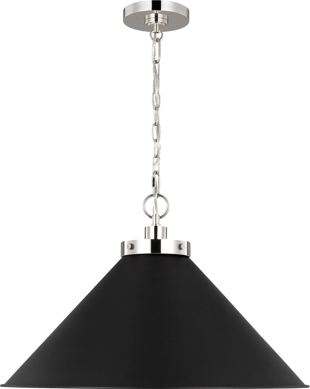 Wellfleet Wide Cone Pendant Midnight Black and Polished Nickel