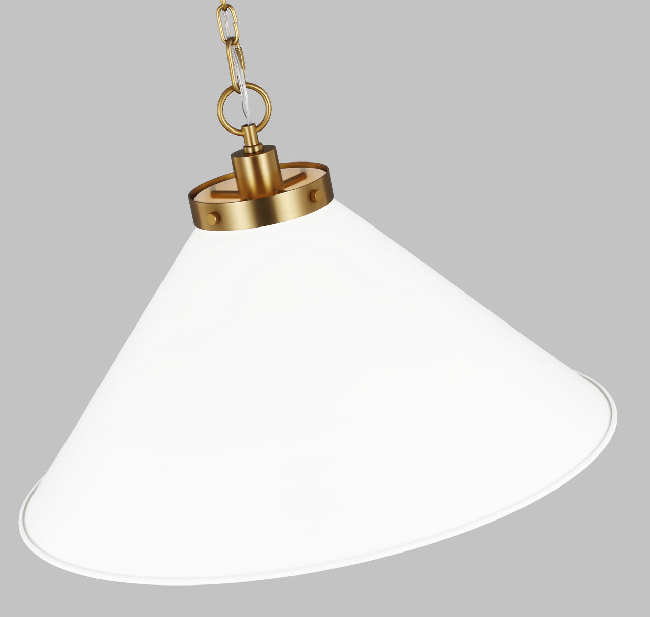 Wellfleet Wide Cone Pendant Matte White and Burnished Brass