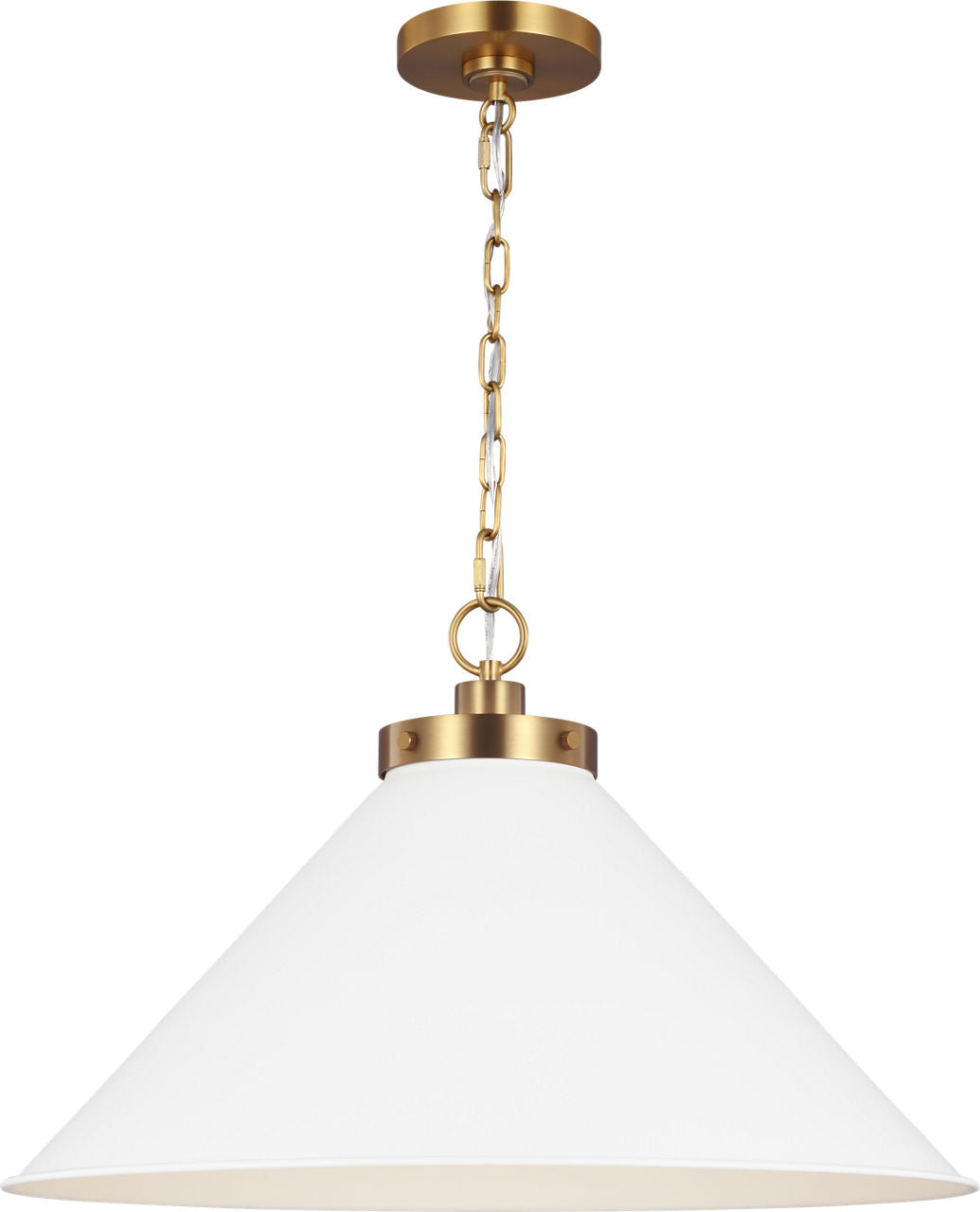 Wellfleet Wide Cone Pendant Matte White and Burnished Brass