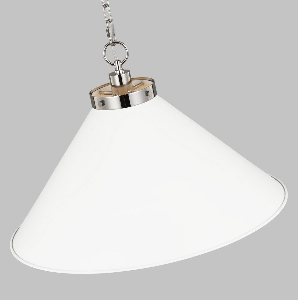 Wellfleet Wide Cone Pendant Matte White and Polished Nickel
