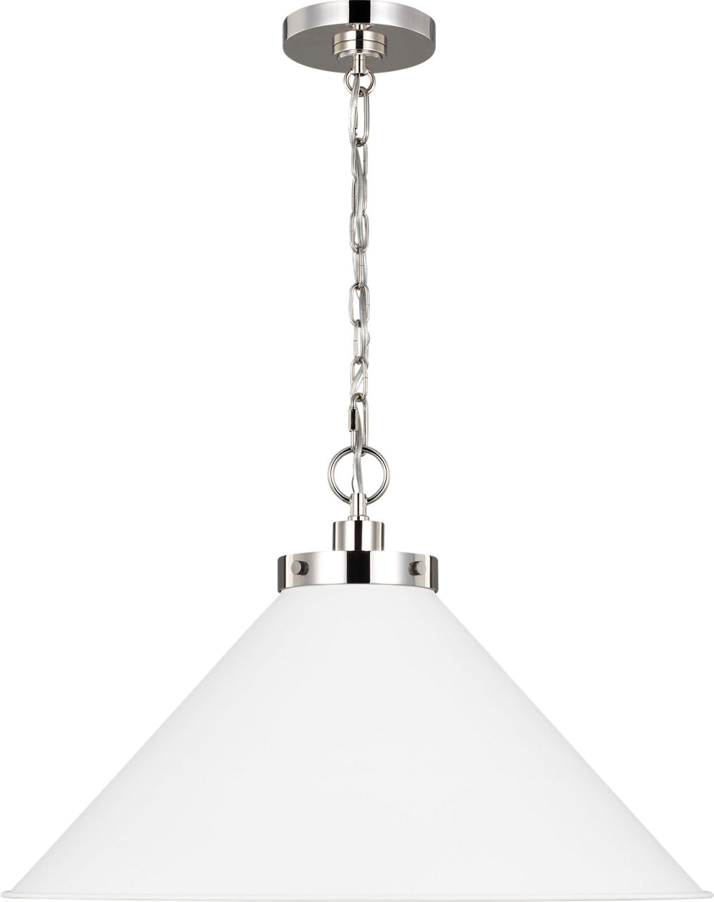 Wellfleet Wide Cone Pendant Matte White and Polished Nickel