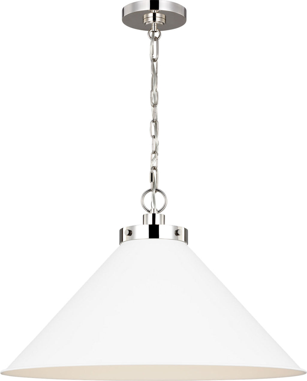 Wellfleet Wide Cone Pendant Matte White and Polished Nickel