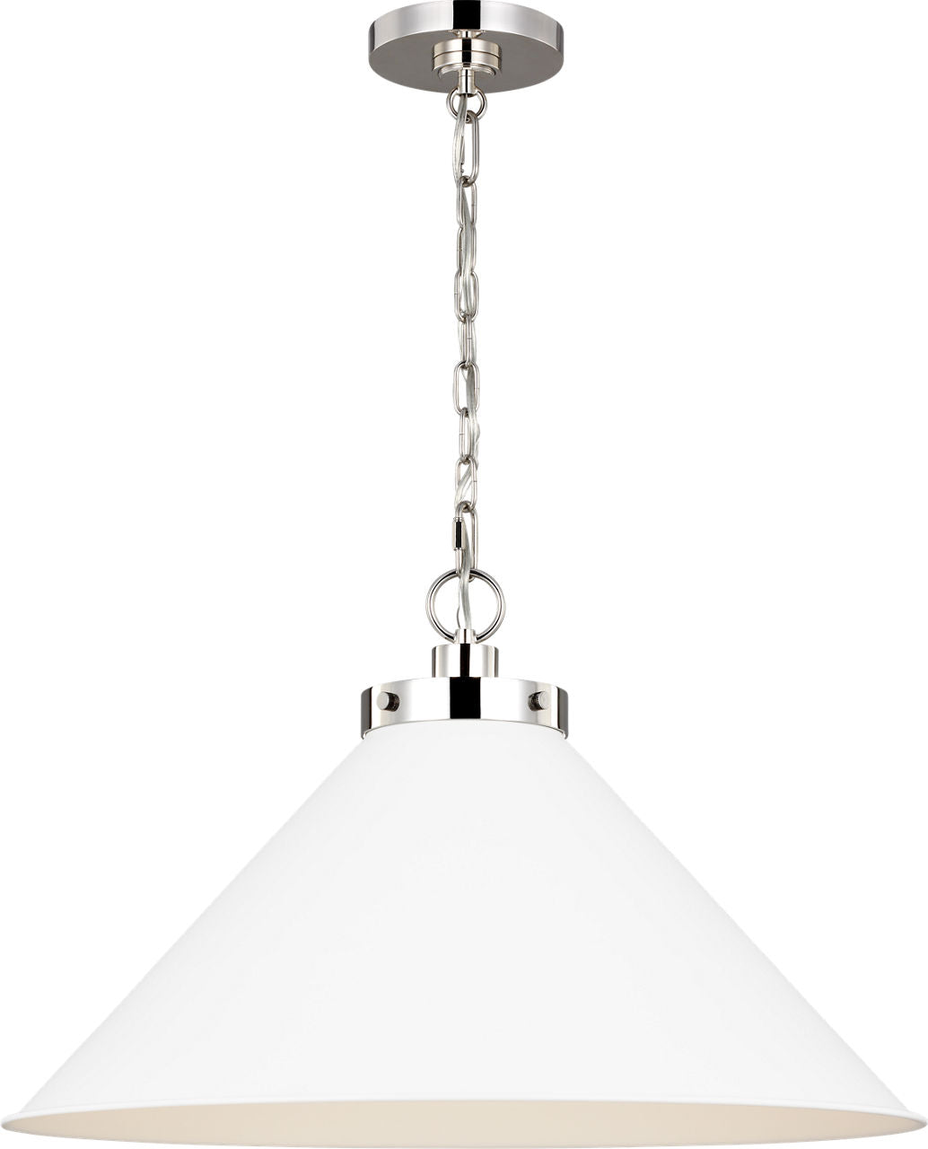 Wellfleet Wide Cone Pendant Matte White and Polished Nickel