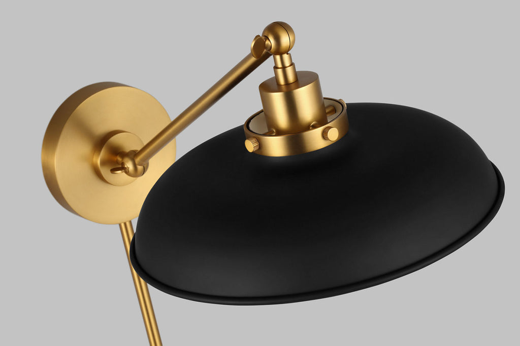 Wellfleet Single Arm Wide Task Sconce Midnight Black and Burnished Brass