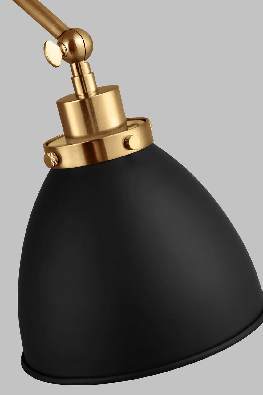 Wellfleet Double Arm Dome Task Sconce Midnight Black and Burnished Brass