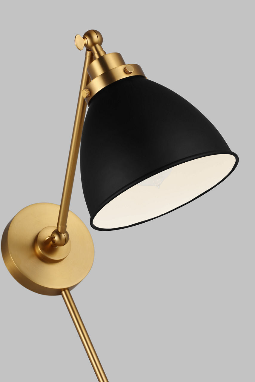 Wellfleet Single Arm Dome Task Sconce Midnight Black and Burnished Brass