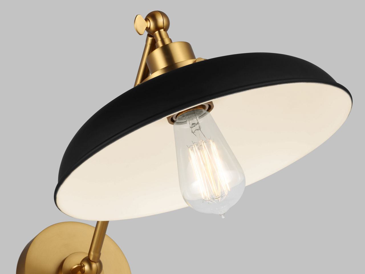 Wellfleet Single Arm Wide Task Sconce Midnight Black and Burnished Brass